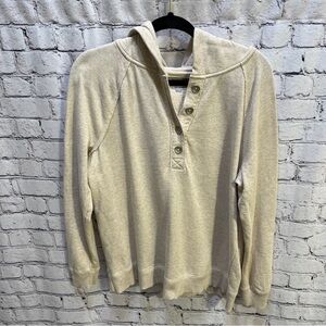 SONOMA Womens Heather Beige Quarter Button Hooded Sweatshirt Size Large